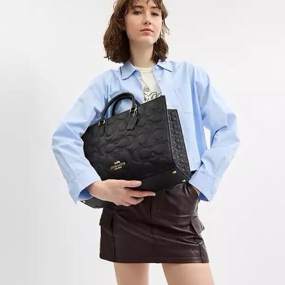 NWT Limited Coach Large Maggie Tote Bag In Blocked Signature Leather CY672 Black - Picture 4 of 15